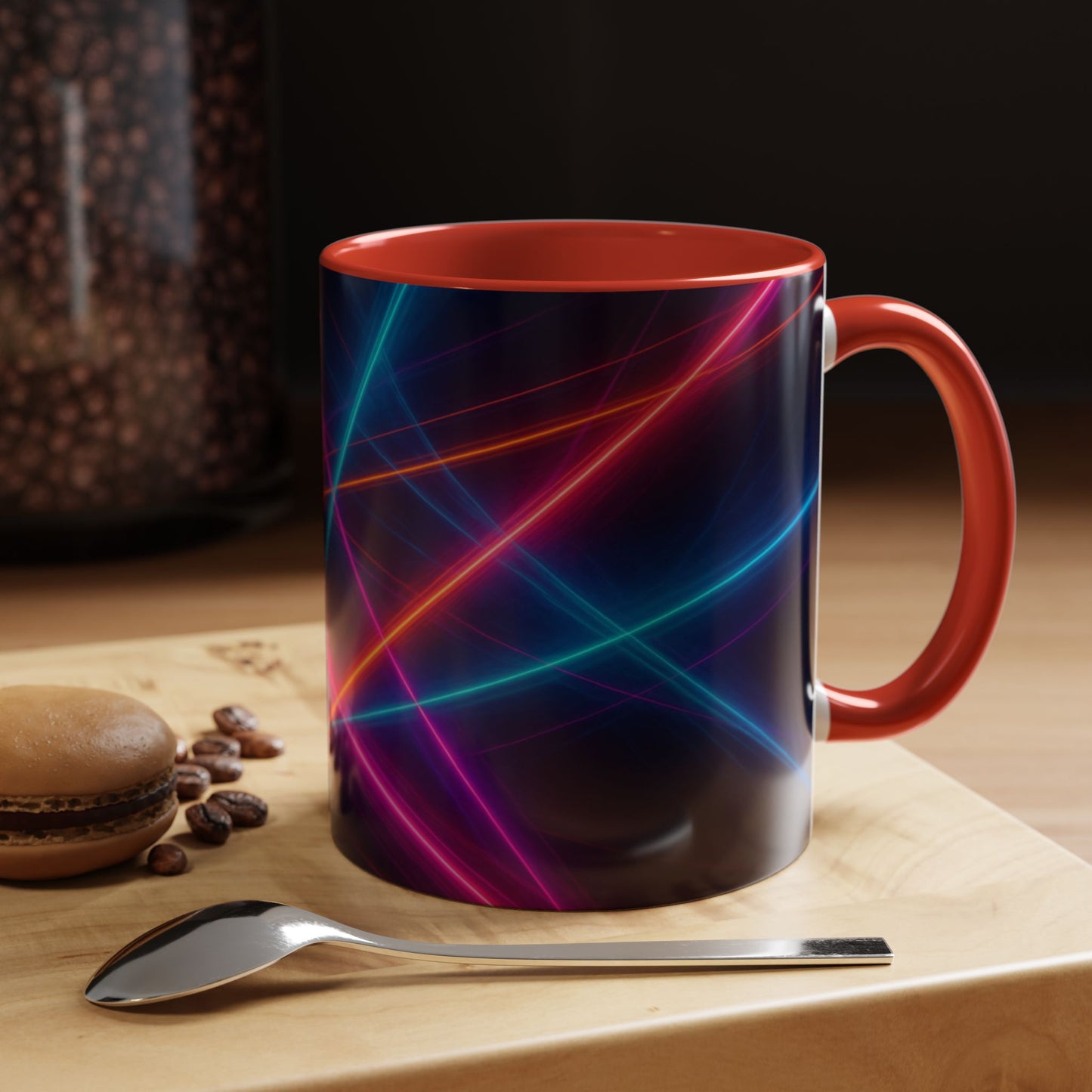 Neon Laser Abstract Mug – Vibrant Full-Wrap Art Coffee Cup