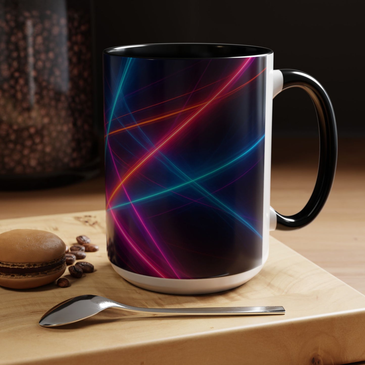 Neon Laser Abstract Mug – Vibrant Full-Wrap Art Coffee Cup