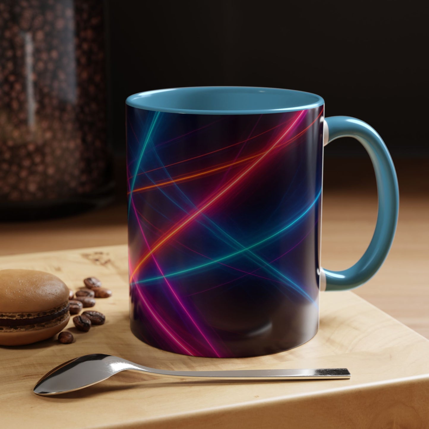 Neon Laser Abstract Mug – Vibrant Full-Wrap Art Coffee Cup