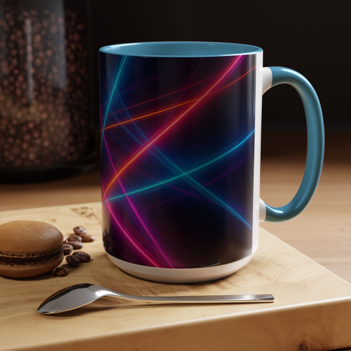 Neon Laser Abstract Mug – Vibrant Full-Wrap Art Coffee Cup