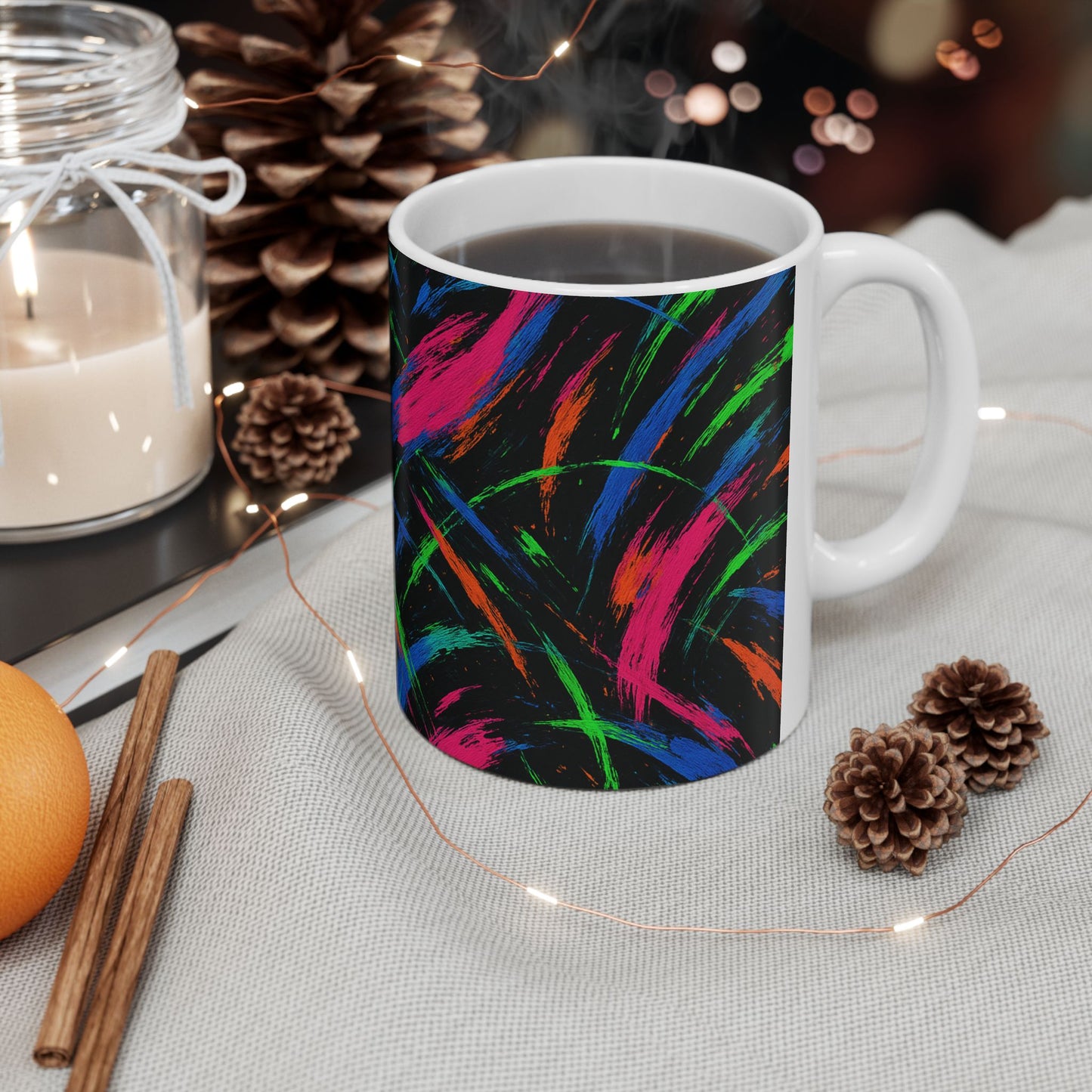 Neon Chaos Abstract Mug – Bold Full-Wrap Color Splash